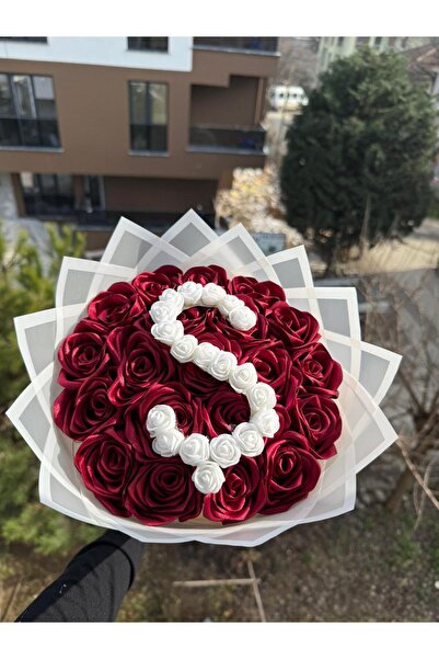 BUKET DÜNYASI 20 Lİ SOLMAYAN GÜL BUKETİ HARFLİ BORDO GÜL DIŞI BEYAZ - İSTENİL...
