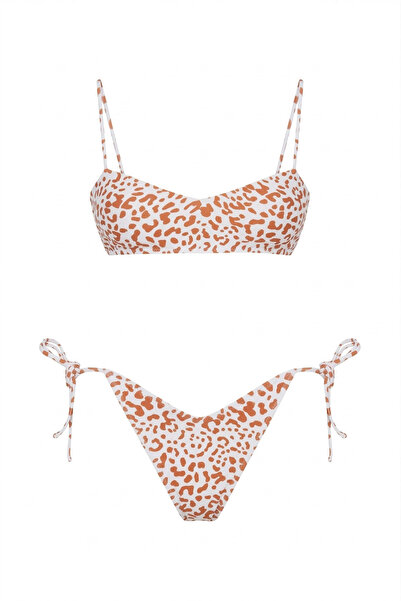 Beach&Beyond Kadın Nude Leopar V yaka ayarlanabilir askılı bikini üstü