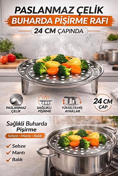 Kitchen Beauty Paslanmaz Çelik Ayaklı Buharlı Pişirme Aparatı - 24 cm Çok Ama...