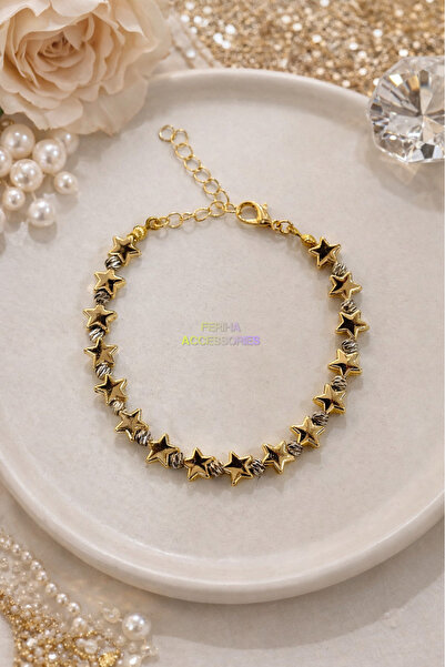 FERİHA DESING Star Model Women's Bracelet – Gold Color Adjustable Stylish Des...