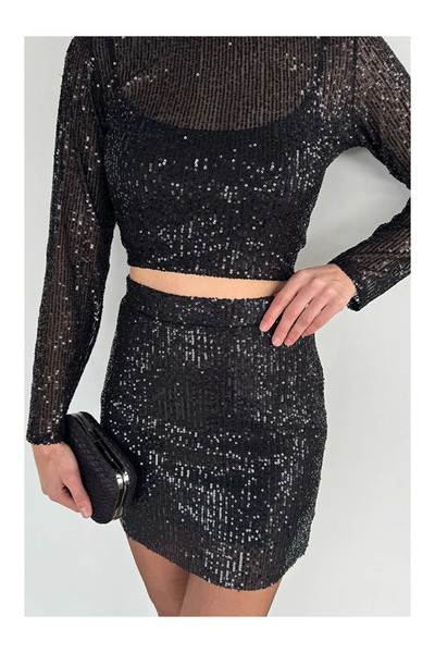 gülis Black Women's Lined Sequin Mini Skirt from Clothing