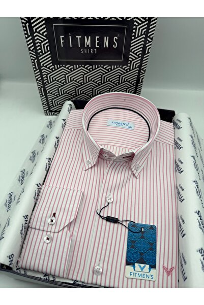 Fitmens Slim Fit Long Sleeve Premium Striped Collar Buttoned Men's Shirt with...