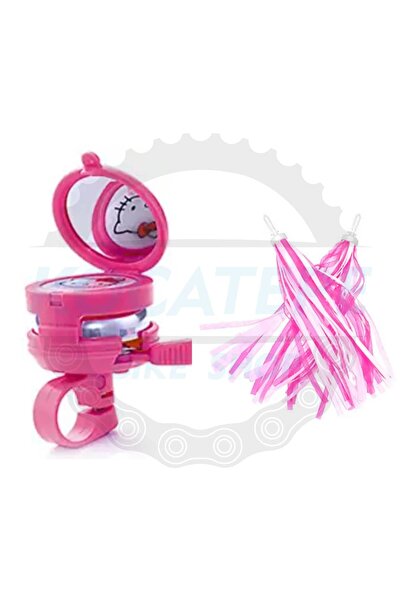 Asroya Aynalı Hello Kitty Bisiklet Zili Gidon Püskül Süsü Pembe