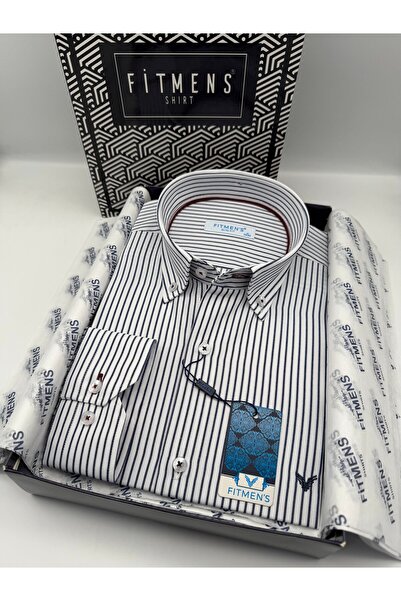 Fitmens Slim Fit Long Sleeve Premium Striped Collar Buttoned Men's Shirt with...