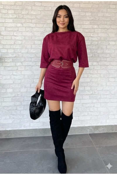 Marjinal Ženska haljina od antilopa sa detaljima pojasa