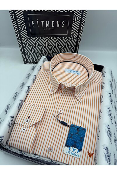 Fitmens Slim Fit long sleeve premium Striped buttoned collar gift boxed men's...