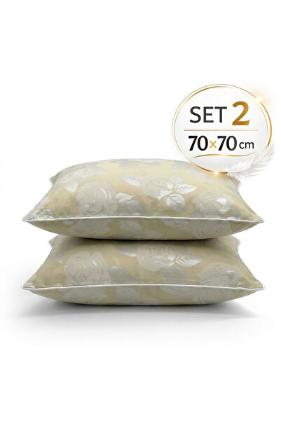 Boema Home Deco Set of 2 Goose Down and Feather Pillows 70x70 cm, Medium Firm...