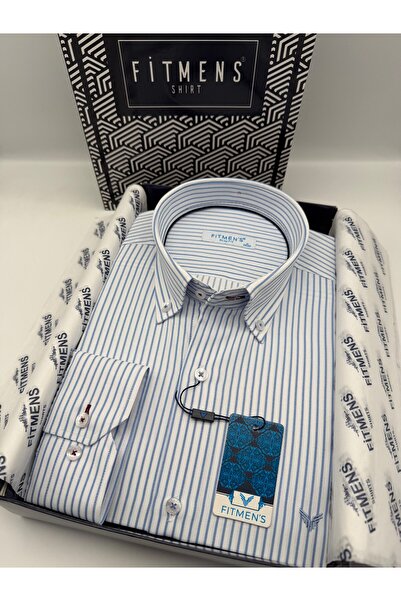 Fitmens Slim Fit long sleeve premium Striped buttoned collar gift boxed men's...