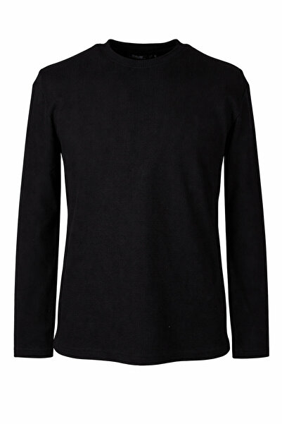 trender سترة وافل أو ياكا سوداء للرجال 5073-2