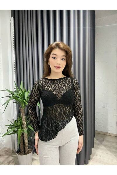 IŞILDA FASHION Δαντέλα ασύμμετρη μπλούζα με φούστα