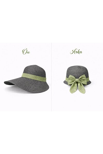 kuru Straw Hat with Wide Front Brim and Short Ribbon Detail on the Back |   T...