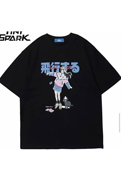 Gofeel Y2k Anime Girl Text Detail Unisex Oversize Pattern T-Shirt