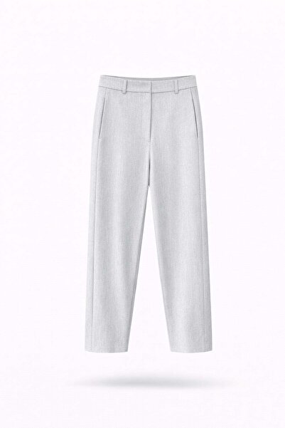 5in1Canpolat Light Gray Carrot Cut Fabric Trousers 9957