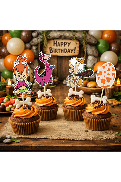 mupika Taş Devri Bambam Doğum Günü Seti Banner 15 Cupcake 6 Pasta Süsü Erkek ...