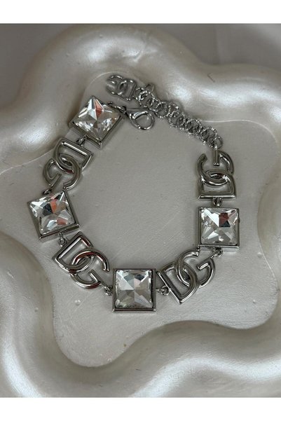 ZS Aksesuar Silver Color Square Zircon Stone Women's Bracelet – Stylish Chain Bracelet with Shiny Crystal Stone Detail