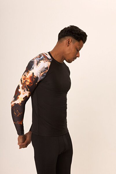 HNC Sport Duman Erkek Uzun Kol Tek Kol Dijital Baskılı Compression Fitness Gym Spor Body Tshirt