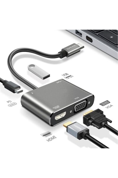 Go İthalat 4 in 1 Type-C to Hub Converter Adapter 4K HDMI Vga