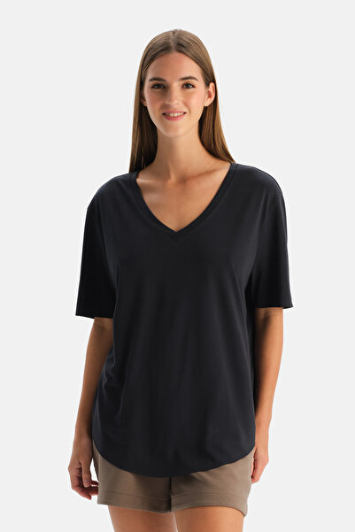 Dagi Black Modal V-Neck Basic T-Shirt
