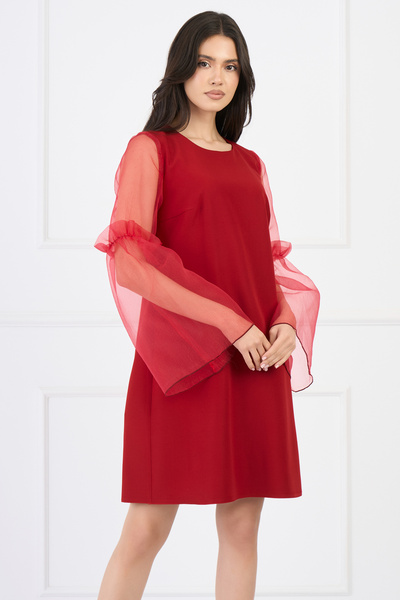 DyFashion Elegant Moze dress made of red fabric with organza bell sleeves