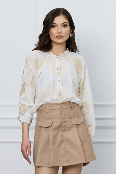 DyFashion Andra beige short Pleated skirt