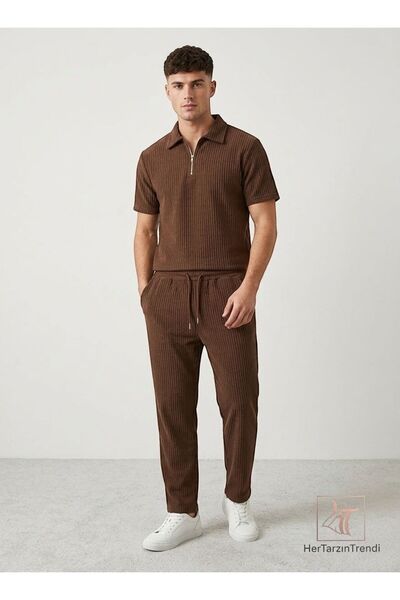 HerTarzınTrendi Ottoman Half Zipper Polo Collar T-Shirt and Baggy Sweatpants ...