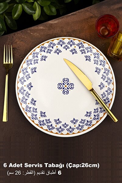 Pinkev Ottoman 6-Person Ceramic Serving Plate Set - 26cm