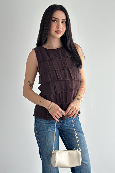 Noa&Noa Women's Layered Ruffled Blouse – White Sleeveless Stylish Summer Blouse