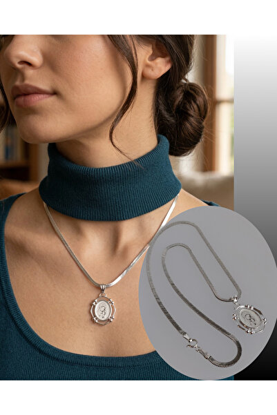 LUNA LUSTER 925 Ayar Gümüş Meryem Ana Madalyon Balık Sırtı Kalın İtalyan Ezme...