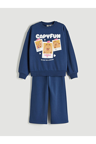 LC Waikiki Vizyon New Season Girls' Capyfun Printed Tracksuit Set