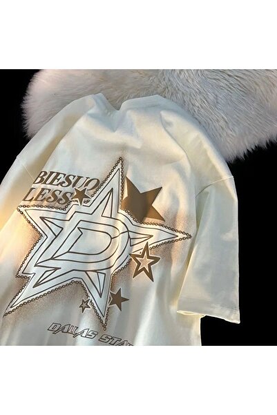 Gofeel Ophella Y2k Biesuoless Star Detail Unisex Oversize Kalıp T-Shirt