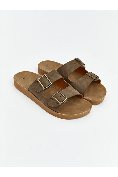 LC Waikiki Brown double buckle Buckled cake slippers from gulis clothing