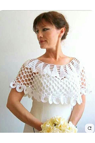 MEGA Megahan boutıque abıye tıg ışı el örgü delıklıbeyaz bolero