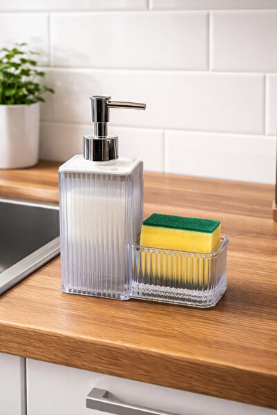 Padilon Transparent Liquid Soap Dispenser with Sponge Holder Compartment Mode...