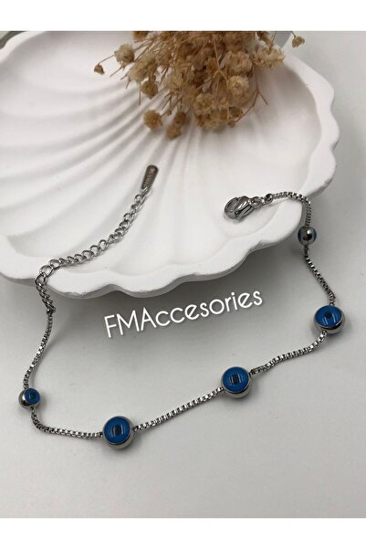 fmaccesories سوار نسائي من الفولاذ 316L مضاد للحساسية 4 بتفاصيل خرز العين الش...