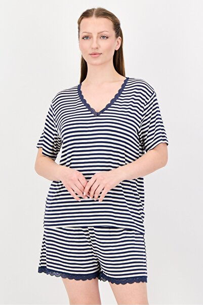 Forever 21 Women 2 Pieces Stripe Top And Shorts Pyjama Set, Multicolor