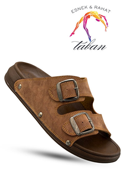 sermoda Men's Slipper - Double Buckle Adjustable Stretchy Sole Leather Men's ...