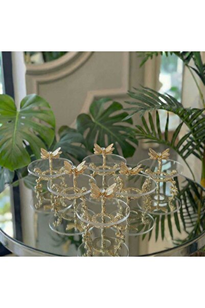 ÇNR Home Collection Lüks Metal Ayaklı Çiçekli Kahve Yanı Lokumluk & Yüzük Yük...