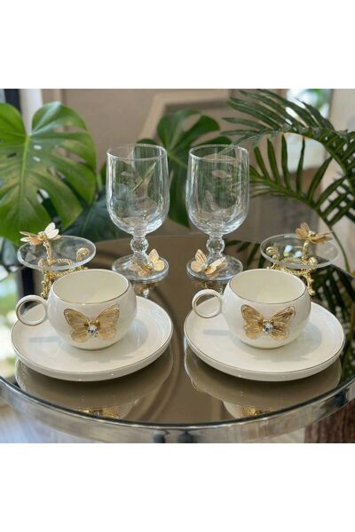 ÇNR Home Collection طقم تقديم القهوة مكون من 6 قطع - 2 كوب و2 كأس و2 وعاء للح...