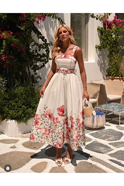 S&A Collectionn Μακρύ μάξι φλοράλ φόρεμα με τετράγωνο λαιμό και χοντρές τιράν...