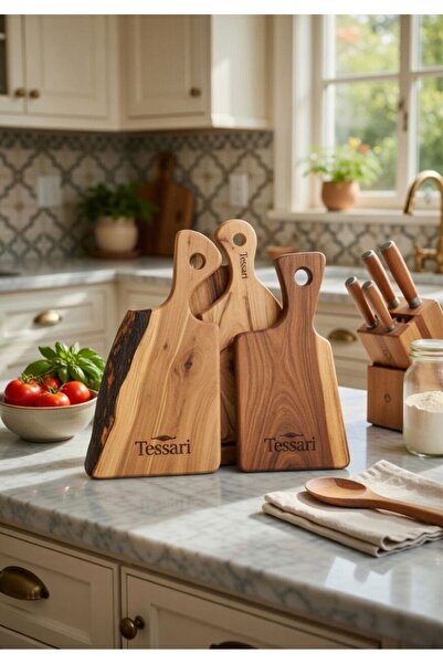 Tessari Set of 4 Cutting Boards with Stand, Walnut Wood