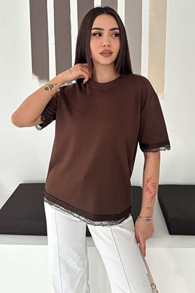 Noa&Noa Tricou elegant pentru femei dantelă Detaliat basic tricou – Alb supra...