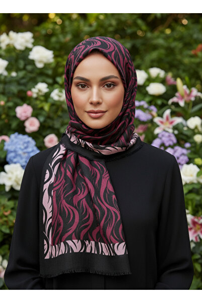 NİSA İPEK Trend Wave Patterned Burgundy Black Scarf – Modern Hijab Scarf Ligh...