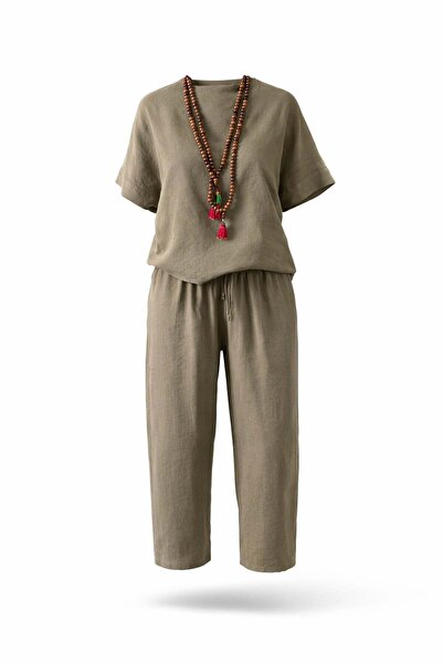 5in1Canpolat Khaki Blouse Pants Set 11601