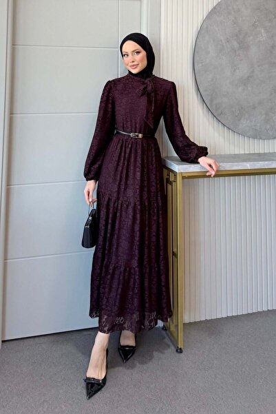 Şulemoda Giyim Kıvılcım Lace Dress Plum