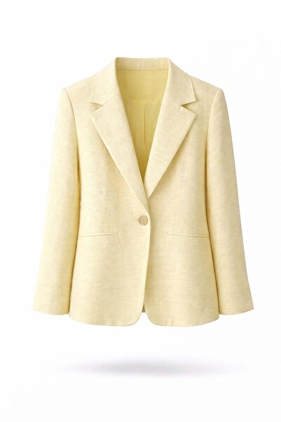 5in1Canpolat Yellow Linen Textured Blazer Jacket 16889