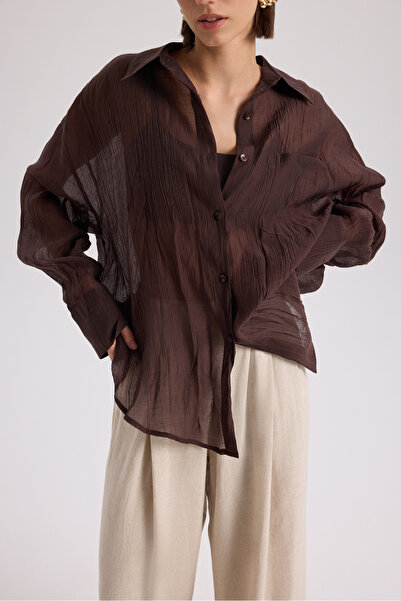 MAI STUDIOS CO. Darya Wrinkled Detail Brown Shirt