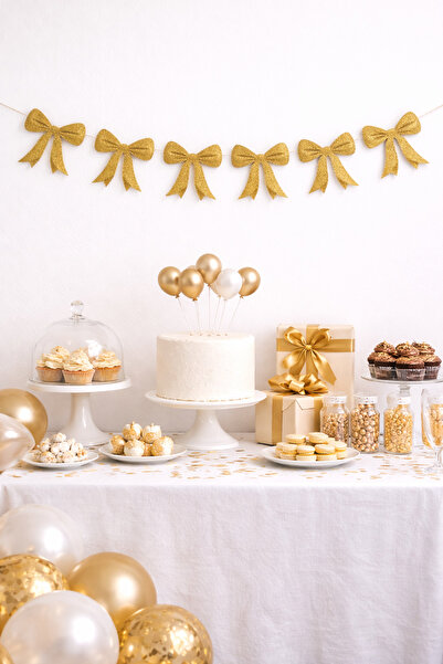 Partifabrik Gold Color Glittery Bow Wall Ornament 11 Pcs