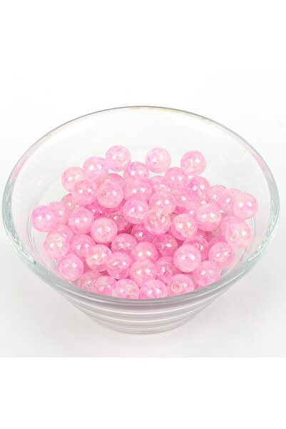 yfhobi 25 Gram- 8 mm Pembe Renk Damarlı Model Yuvarlak Cam Boncuk, 1. Kalite ...