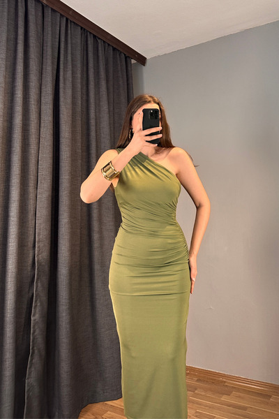 Sorridi One-Shoulder Draped Side Slit Maxi Dress