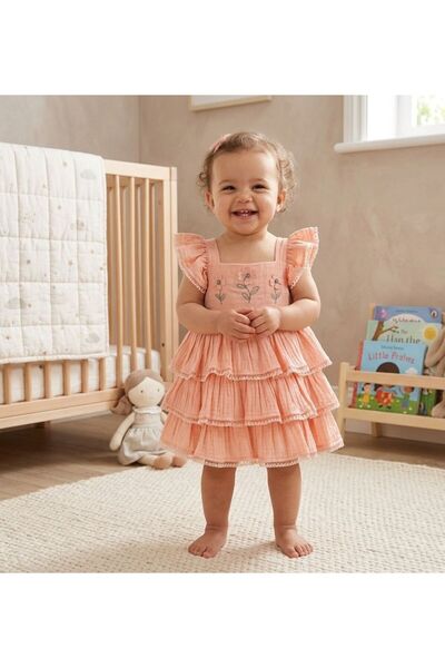 Luna Kids Store Baby Girl 100% Cotton Muslin Floral Embroidered Dress Yavruağzı